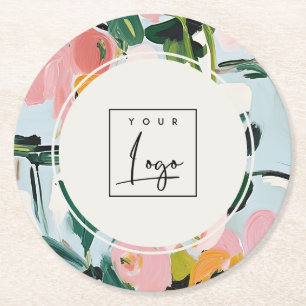 Dessous-de-verre Rond En Papier Boho Colorful rose bleu vert peint logo floral