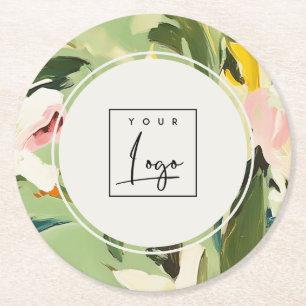 Dessous-de-verre Rond En Papier Boho Colorful vert rose peint logo floral