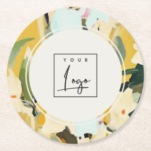 Dessous-de-verre Rond En Papier Boho Colorful Yellow Ochre peint logo floral