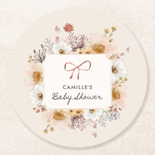 Dessous-de-verre Rond En Papier Boho Floral Girl Baby shower