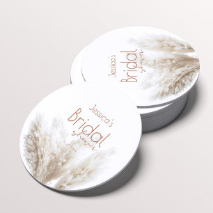 Dessous-de-verre Rond En Papier Boho Neutral Fluffy Pampas Grass Fête des mariées