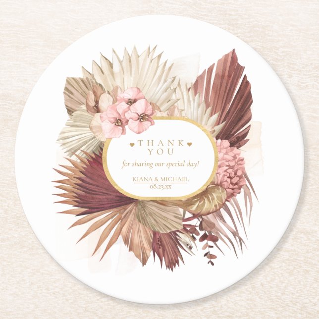 Dessous-de-verre Rond En Papier Boho Oasis Mariage Floral Merci V2 ID959 (Devant)