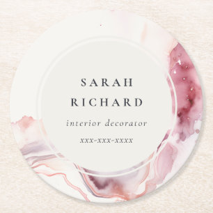 Dessous-de-verre Rond En Papier Boho Rose Pâle Rouge Aquarelle Abstraite Agate