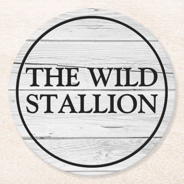 Dessous-de-verre Rond En Papier Bois rustique Blanc Faux Gravé Nom Barre (Devant)