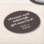 Dessous-de-verre Rond En Papier Bold Typography Brown Modern Wedding Custom<br><div class="desc">These personalized wedding coasters in brown are designed for cocktail hour, bar setups, and reception tables. Customized with the couple’s names, date, and location, they add a meaningful detail guests will notice while enjoying drinks throughout the celebration. Ideal for modern, minimalist, and classic weddings, these coasters work well as table...</div>