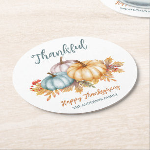 Dessous-de-verre Rond En Papier Bon thanksgiving citrouille d'aquarelle