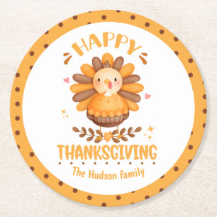 Dessous-de-verre Rond En Papier Bon thanksgiving Cute Turquie Round Dessous de ver