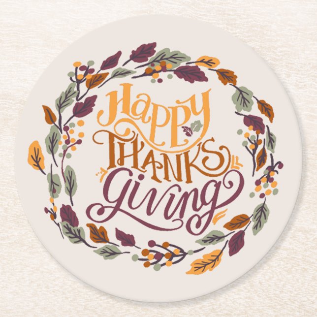 Dessous-de-verre Rond En Papier Bon thanksgiving simple mou Citrouille automne (Devant)