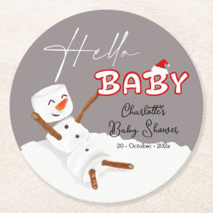 Dessous-de-verre Rond En Papier Bonjour Bébé Joli Bonhomme de Neige Baby Shower So