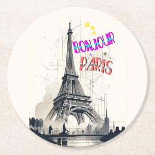 Dessous-de-verre Rond En Papier Bonjour Colorful Paris