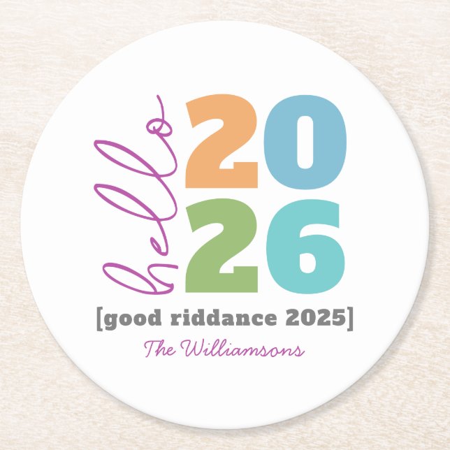 Dessous-de-verre Rond En Papier Bonjour Nouvel An Gras Moderne Personnalisé Année  (Devant)