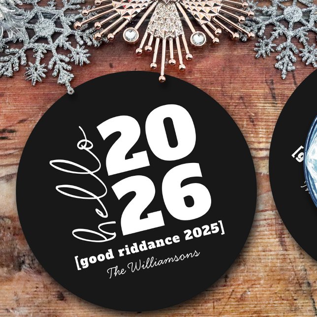 Dessous-de-verre Rond En Papier Bonjour Nouvel An Gras Noir Blanc Personnalisé Nom (Créateur téléchargé)