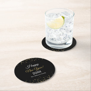 Dessous-de-verre Rond En Papier Bonne année noire paillettes dorées