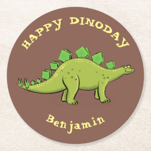 Dessous-de-verre Rond En Papier Bonne caricature de stégosaurus dinosaure