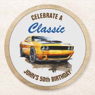 Dessous-de-verre Rond En Papier Bonne voiture de 50e anniversaire classique