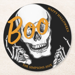 Dessous-de-verre Rond En Papier Boo Joyeux Halloween Skull drôle fête
