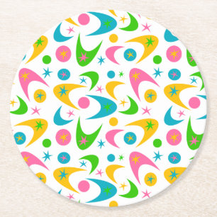 Dessous-de-verre Rond En Papier Boomerangs rétro du milieu du siècle