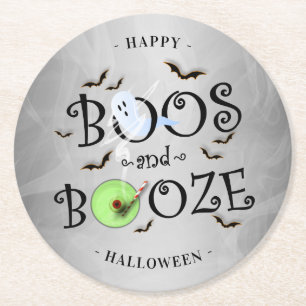 Dessous-de-verre Rond En Papier Boos et Booze gris fumée à la fête d'Halloween