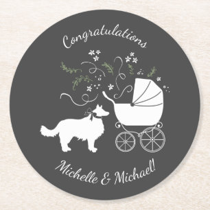 Dessous-de-verre Rond En Papier Bordure Collie Chien Baby shower Chien Chien Chien