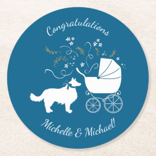 Dessous-de-verre Rond En Papier Bordure Collie Chien Baby shower Chien Chien Chiot
