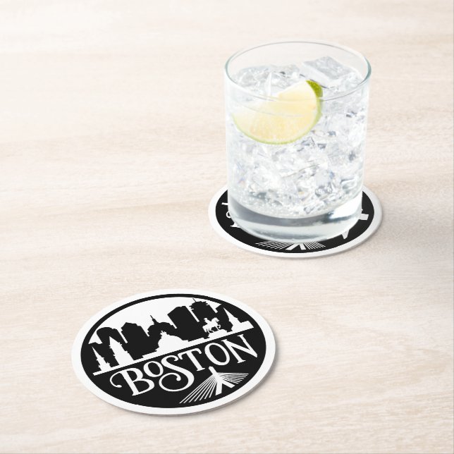 Dessous-de-verre Rond En Papier Boston Skyline (En situation)