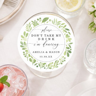 Dessous-de-verre Rond En Papier Botanical Watercolor Don't Take My Drink Wedding