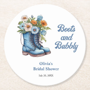 Dessous-de-verre Rond En Papier Bottes bleues et douches de mariage occidentales p