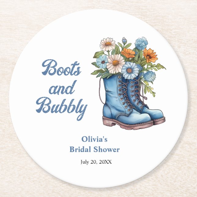 Dessous-de-verre Rond En Papier Bottes bleues et mariage western pétillant  (Devant)