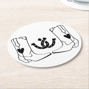 Dessous-de-verre Rond En Papier Bottes de Cowboy Fer à Cheval Mariage Country West