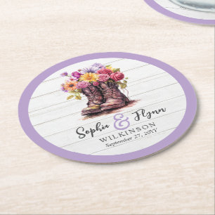 Dessous-de-verre Rond En Papier Bottes florales rustiques Grange Bois Campagne Mar