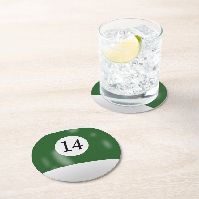 Dessous-de-verre Rond En Papier Boule de billard numéro 14 (En situation)