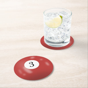 Dessous-de-verre Rond En Papier Boule de billard numéro 3