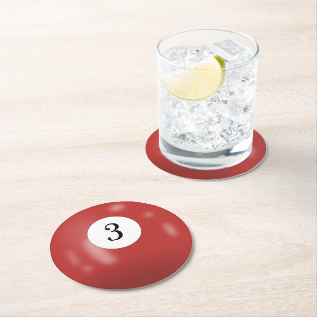 Dessous-de-verre Rond En Papier Boule de billard numéro 3 (En situation)