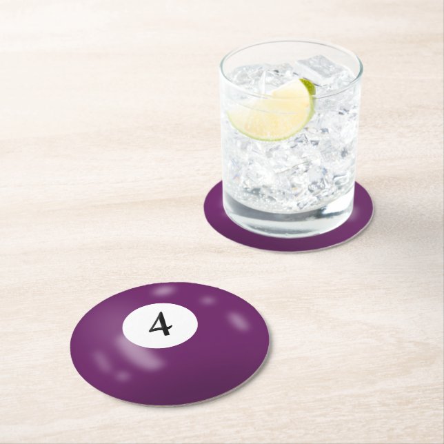 Dessous-de-verre Rond En Papier Boule de Billard Numéro 4 (En situation)