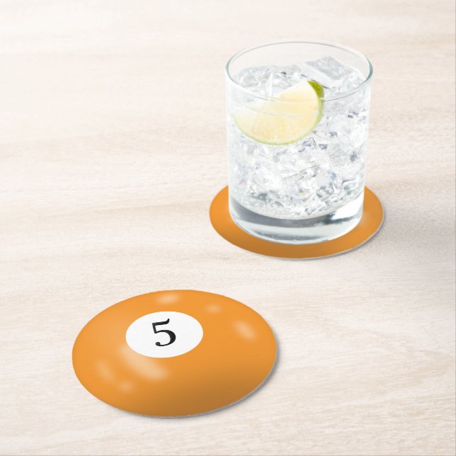 Dessous-de-verre Rond En Papier Boule de billard numéro 5 (En situation)