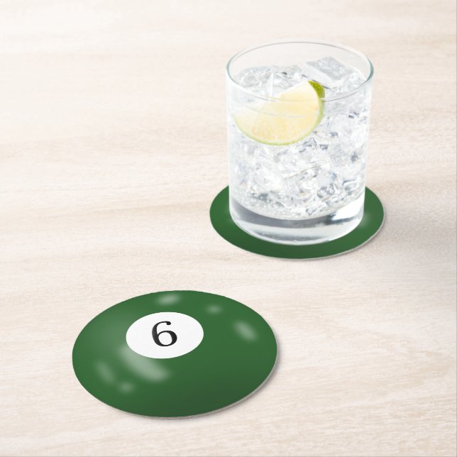 Dessous-de-verre Rond En Papier Boule de billard numéro 6 (En situation)