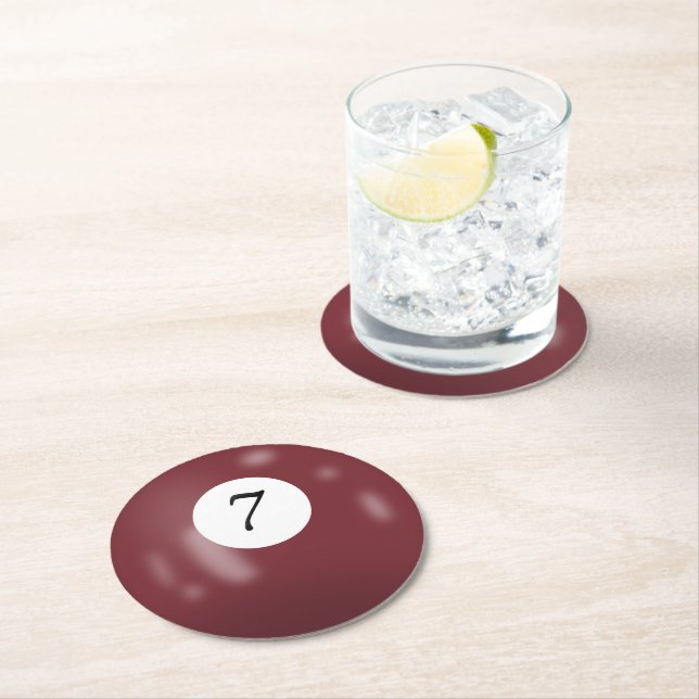 Dessous-de-verre Rond En Papier Boule de billard numéro 7 (En situation)