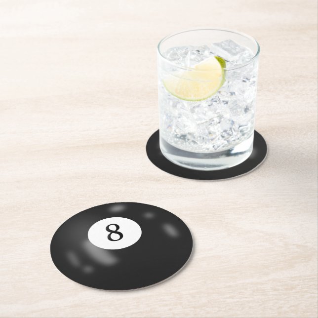 Dessous-de-verre Rond En Papier Boule de billard numéro 8 (En situation)