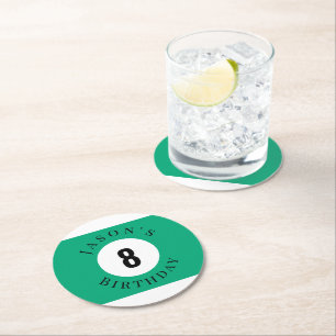 Dessous-de-verre Rond En Papier Boule de Billard Personnalisée Verte pour Annivers