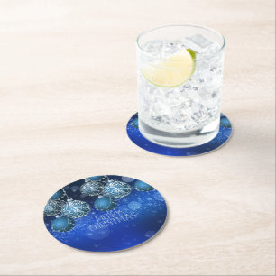 Dessous-de-verre Rond En Papier Boule de Noël Luxe Bleu et Argent