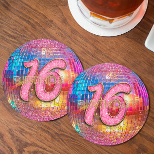 Dessous-de-verre Rond En Papier Boule disco à paillettes dorées et roses pour 16e