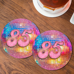 Dessous-de-verre Rond En Papier Boule disco à paillettes roses dorées pour 85e ann