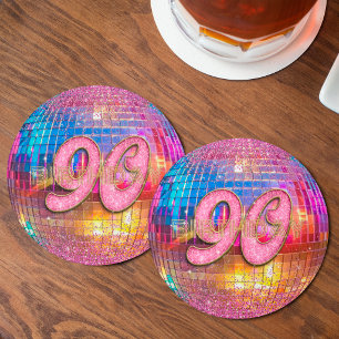 Dessous-de-verre Rond En Papier Boule disco à paillettes roses dorées pour 90e ann
