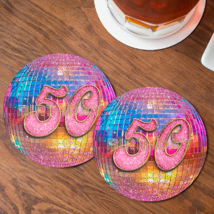 Dessous-de-verre Rond En Papier Boule disco danse paillettes rose or 50e anniversa