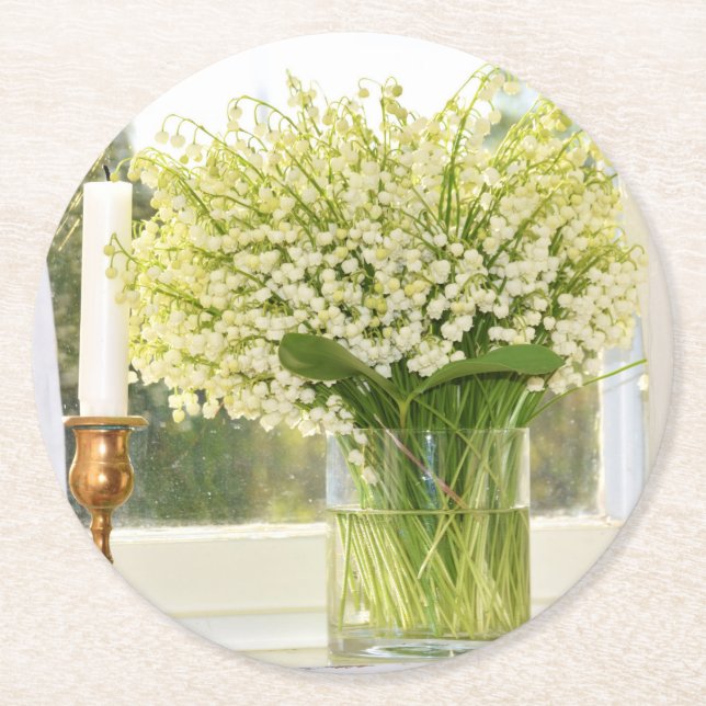 Dessous-de-verre Rond En Papier Bouquet de lys de fleurs printanières de la vallée (Devant)