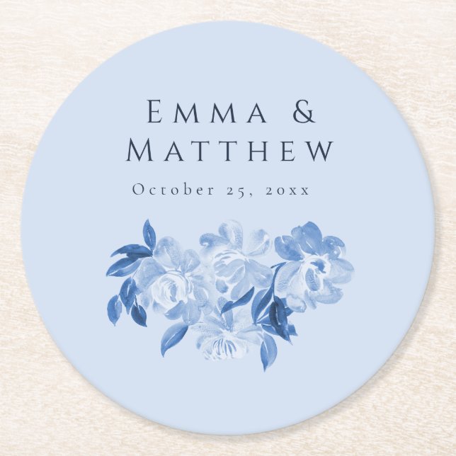 Dessous-de-verre Rond En Papier Bouquet Peonies de couleur bleu pâle (Devant)