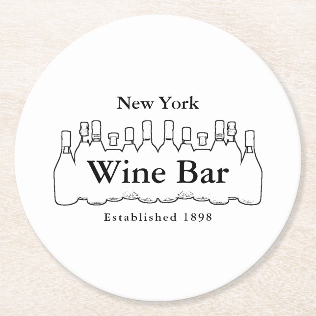 Dessous-de-verre Rond En Papier Bouteilles noires et blanches, Bar à vins/Vignoble (Devant)