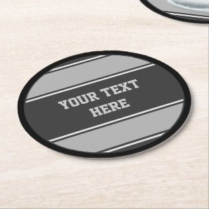 Dessous-de-verre Rond En Papier Bouton Bandes RONDES gris + votre texte