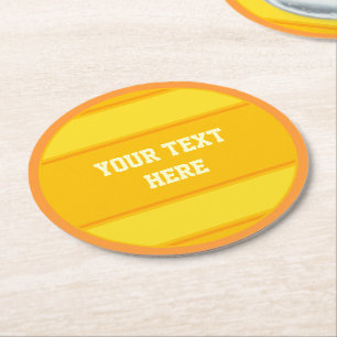 Dessous-de-verre Rond En Papier BOUTON Bandes RONDES orange jaune + votre texte