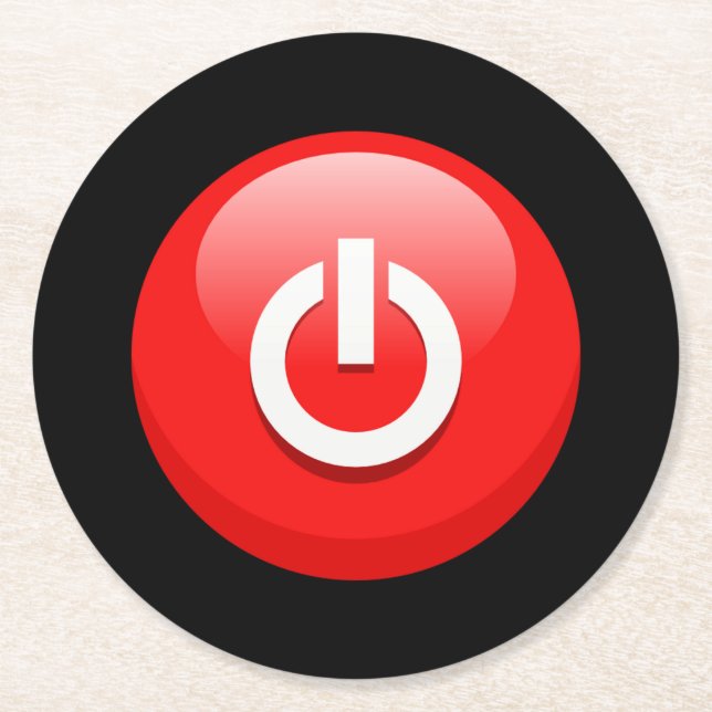 Dessous-de-verre Rond En Papier Bouton d'alimentation rouge géant (Devant)